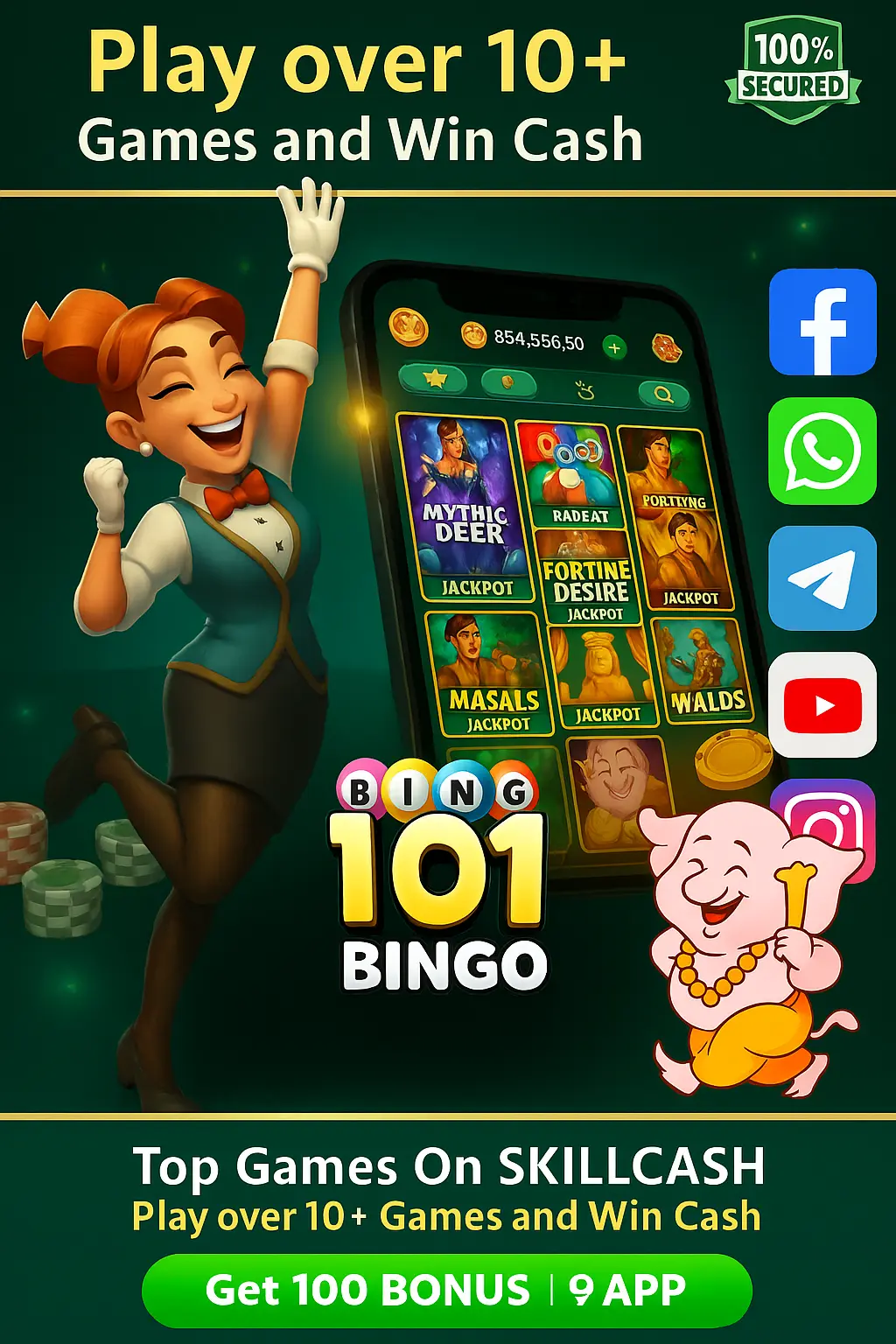 Spin 101 slot lobby with multiple slot machines