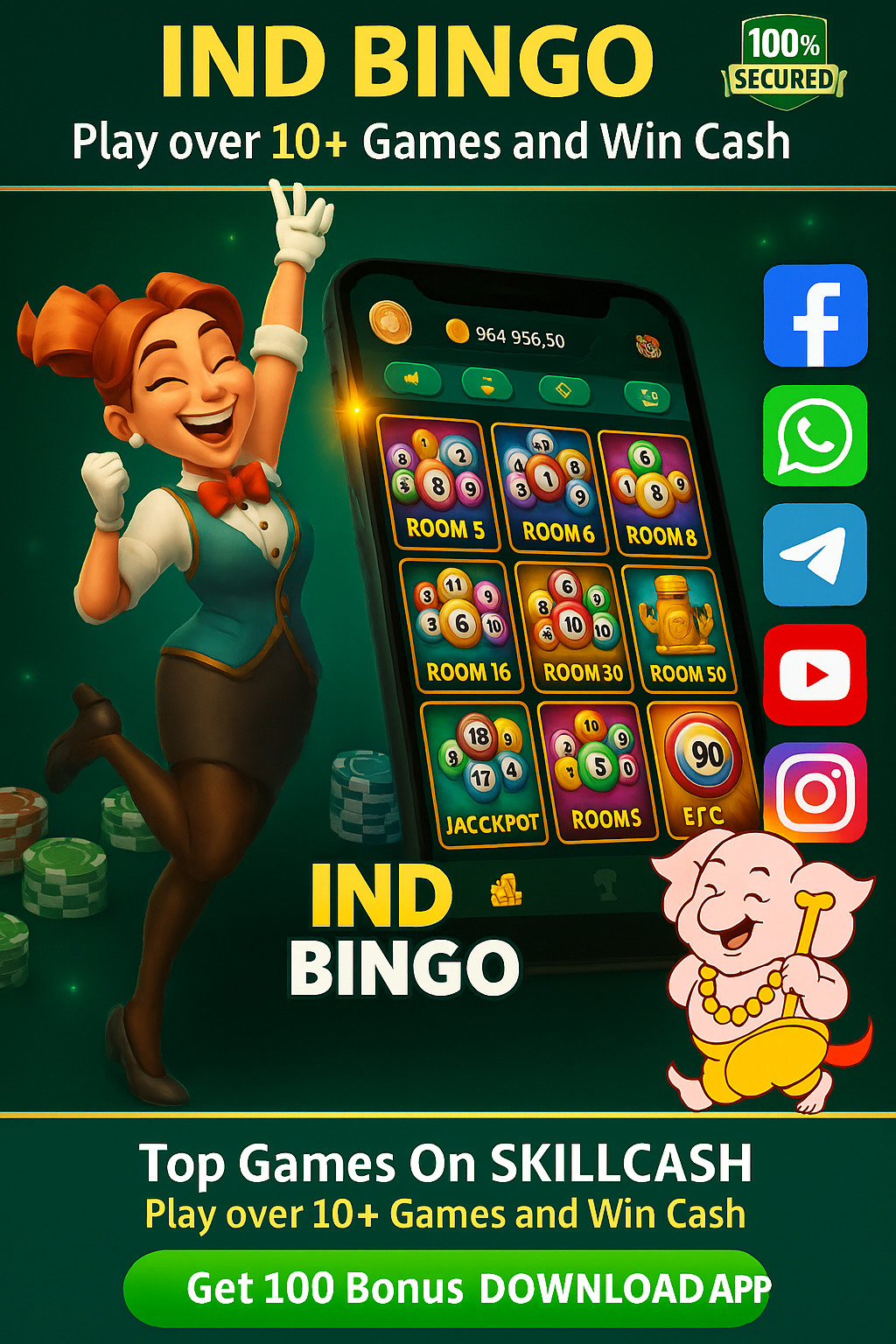 IND Bingo lobby with multiple bingo rooms and ticket prices