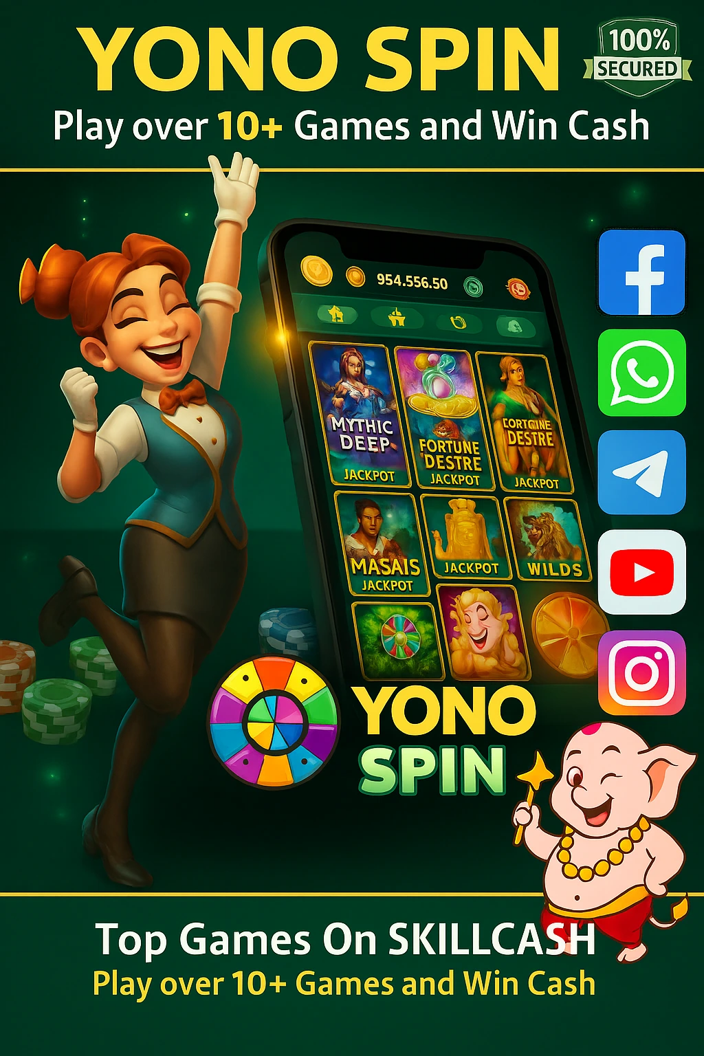 Yono Spin lobby with spin wheel and game tiles